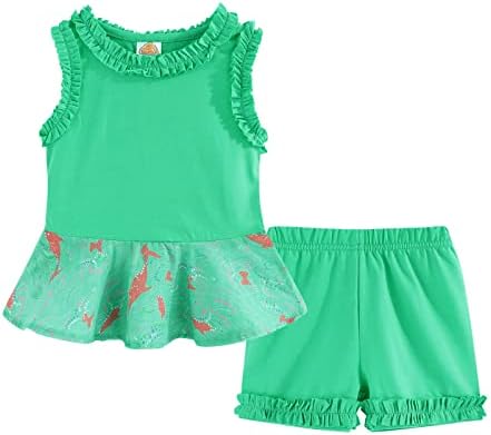 LittleSpring Little Girls Summer Outfit Beach Flared Sundress and Shorts Set Green Size 6T