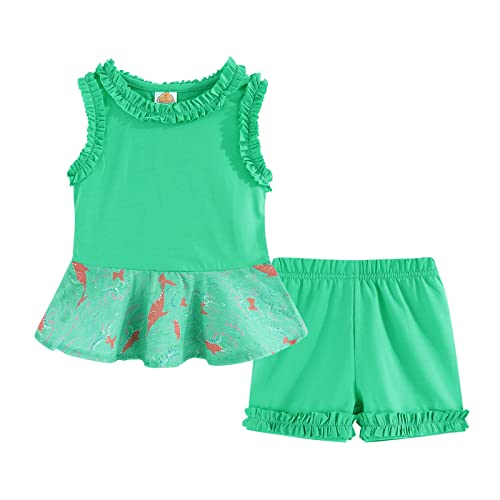 LittleSpring 5T Summer Outfits for Little Girls Ruffle Tank Tops and Shorts Set Cute Casual Fashion 2 Piece Outfit Mint Green