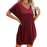 ❦❦ Diseño único: Vestido de bolsillo de manga corta de color sólido con cuello en V casual para mujer. Cuello en V, Manga Corta, lo que hace que esta pieza sea más femenina, agregando romance y misterio a todo el vestido. Combinando moda y sensualidad para hacerte más glamorosa en cualquier ocasión. lo que ayuda a resaltar su atractivo único.