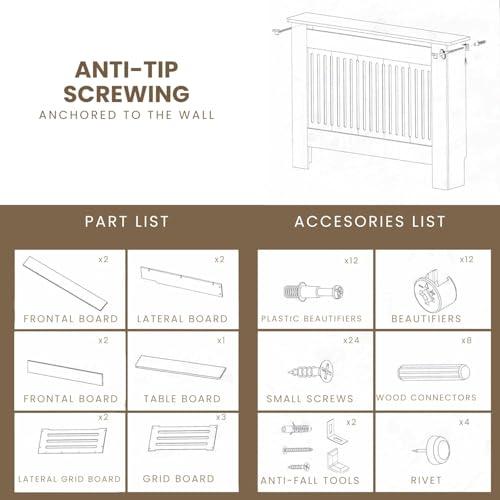 Miniatura 6 de Cubreradiador. Cubierta Para Radiador. Protector Refractario De Mdf Con Estante Y Listones. Mueble Elegante Con Acabado En Blanco Y Diseño Moderno Para Salón, Domitorio, Oficina 79x82x19cm