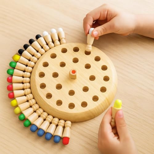 Image of Wooden Color Memory Chess Game for Kids Age 3+ | Wooden Memory Match Stick Chess Board Game | Brain Puzzle Toy for Boys, Girls & Adults | Montessori Learning & Family Game