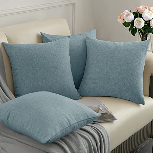 4er Set Kissenbezug 40x40 cm Hellblau Kissenbezüge Dekorative Sofakissen Couchkissen Deko Bezug Kissenhülle Stuhlkissenbzug Zierkissenbezüge Leinen Optik Dekokissenhülle Verstecktem Reißverschluss Cover