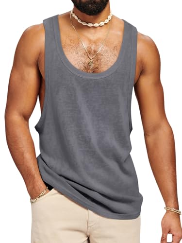 Runcati Mens Workout Tank Tops Sleeveless Shirt Muscle Gym Bodybuilding Fitness Training Loose Fit T Shirts Dark Grey