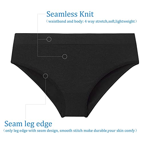 Areke Womens Bikini Panties Seamless Underwear, Soft Stretch Cheekini Hipster Briefs 6 Pack (Black L) #TOP4