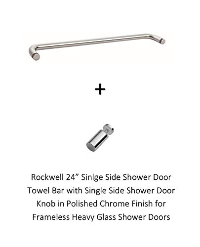 Rockwell 24_ Single Side Shower Door Towel Bar With Single Side Shower Door Knob In Polished Chrome Finish For Frameless Heavy Glass Shower Doors #TOP1