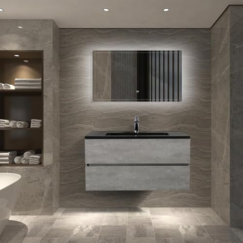 Abruzzo 36" Grey Wall-Mounted Bathroom Vanity with Sink – Quartz