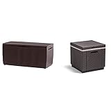 Keter Capri Arcón exterior, Marrón, 53.5x123x57 cm + Curver Ice Cube Mesa nevera para jardín, 5 litros, Marrón, 41x41x41 cm