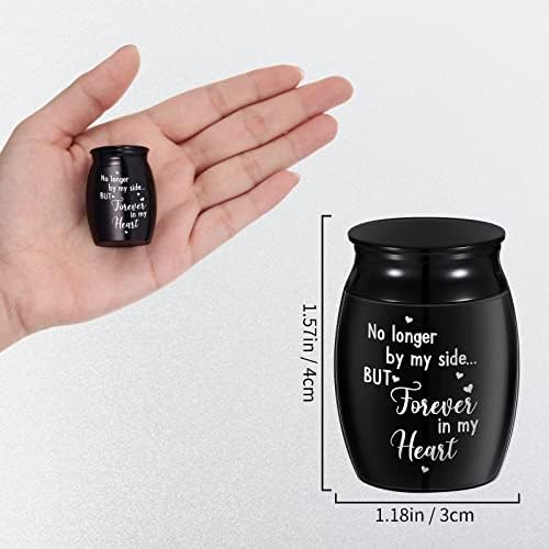 Hotop Small Urns for Ashes Mini Cremation Urn Memorial Keepsake Ashe Urn Stainless Steel Metal Funeral Urn for Pet or Human Ash No Longer By My Side, But Forever In My Heart (Black)