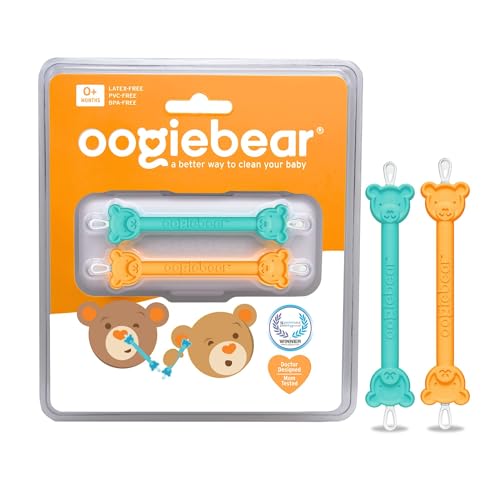 Image of oogiebear: Baby Nose Cleaner & Ear Wax Removal Tool - Safe Booger & Earwax Removal for Newborns, Infants, Toddlers - Dual-Ended - Essential Baby Stuff, Diaper Bag Must-Have, Orange & Seafoam with case