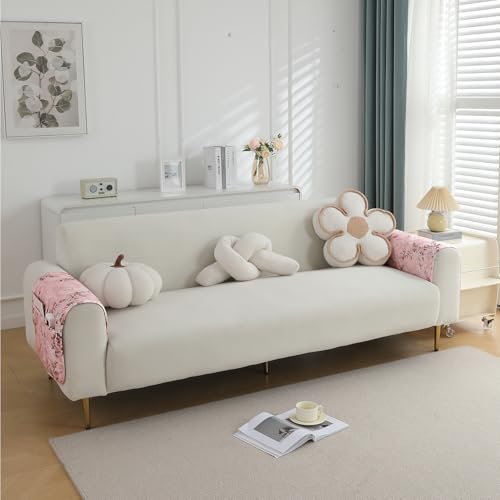 Image of HOKIPO Printed Waterproof + Anti-Slip + Quick Dry Sofa Armrest Cover with Pockets (2Pcs), Blossom Flower Pink (AR-5237-P5-L*2)