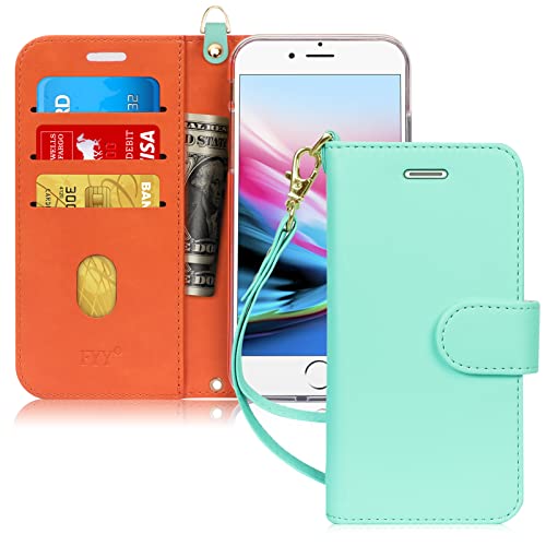 FYY for iPhone 8 Plus Case/iPhone 7 Plus Case, PU Leather Flip Wallet Phone Case with Card Holder Wrist Strap Kickstand Protective Cover for iPhone 7 Plus/8 Plus 5.5