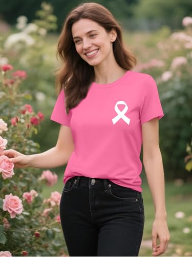MOUSYA Breast Cancer Shirts Women Pink Ribbon Breast Cancer Awareness Shirt Cancer Survivor Inspirational Short Sleeve Tops2