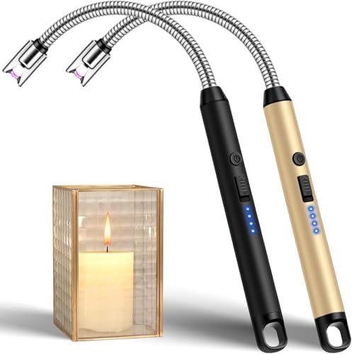 LcFun Stabfeuerzeug USB Aufladbar, Lichtbogen Feuerzeug Elektrisch mit Längerer Hals, Sicherheitsschloss, Typ C Aufladbar Plasma Feuerzeug Kerzenanzünder für Küche, Kamin, Feuerwer