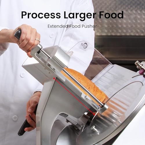 Paladin Equipment 12" Commercial Electric Manual Heavy-Duty Meat Slicer with 1/2 HP Gravity Feed,peak power 850W, Anodized Products,Adjustable Thickness for Meat,Cheese,Veggies Ham Fruit by Paladin Equipment - Image 4