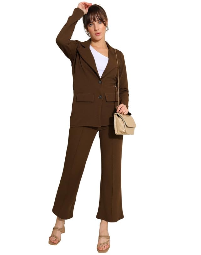 Image of SIRIL Women's Standard Length Co-Ord Set Polyester Blazer And Trouser Pant Set | Two Piece Co Ord Set | Office Wear Co Ord Set