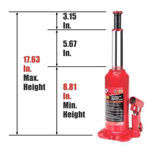 Big Red T90803B Torin Hydraulic Welded Bottle Jack, 8 Ton (16,000 Lb) Capacity, Red #TOP1