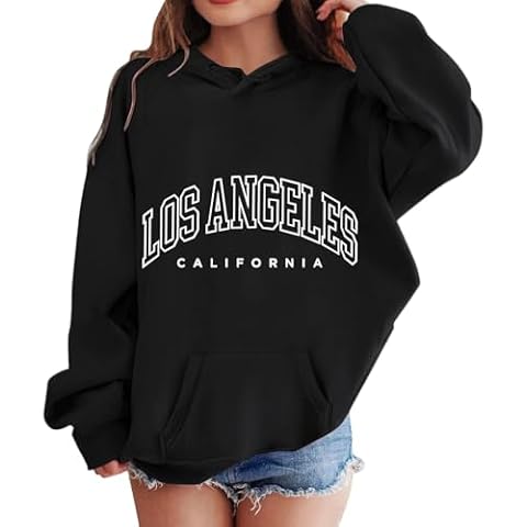 Casual Black Hoodie for Kids, Los Angeles Print Cover