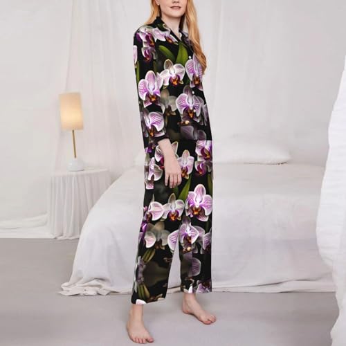 Pyjama confortable imprimé orchidées pour stopper l'inconfort nocturne - 4
