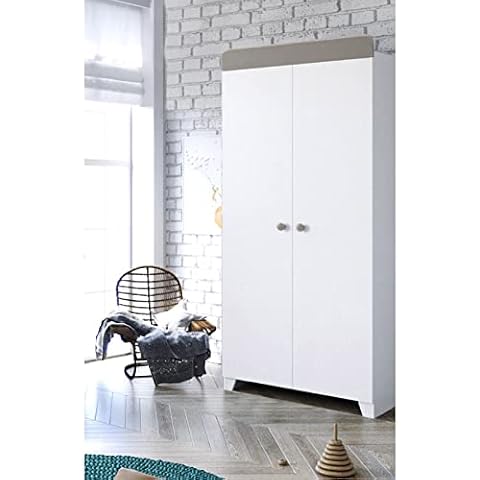 Little Acorns Classic Nursery Double Door Wardrobe with 2 Shelves and 2 Hanging Rails Children's Storage Organiser - White/Grey Cover