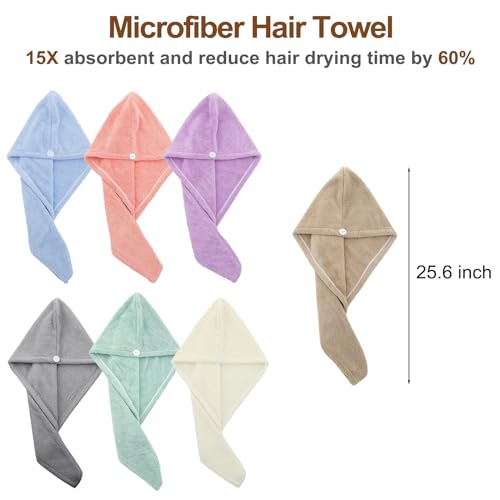 Pugnum Toalha de cabelo de microfibra, turbantes de cabelo super absorventes para cabelos molhados a