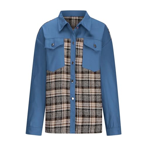 NATHGAM Women's Oversized Denim Jacket Casual Long Sleeve Button Down Plaid Shacket Trendy Loose Fit Jean Jacket with Pockets2
