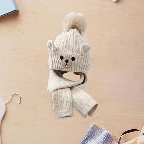Kids Winter Hat Scarf Set Knitted Beanie Cap Children Warm for Sledding2