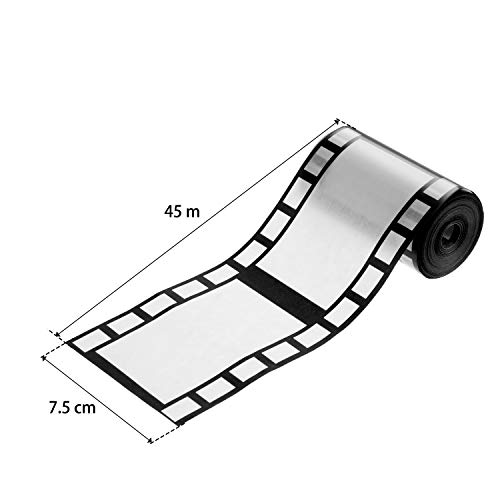 Gejoy 2 Rolls Filmstrip Tape Movie Party Decorations Filmstrip Poly Streamers Movie Reel Decor White and Black Material Film Border Roll for Cinematic Birthday Party Event Home Decor - Image 4