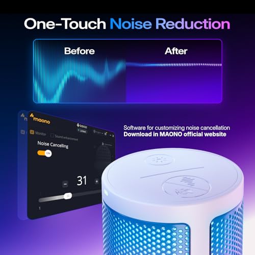 Image of MAONO USB Gaming Microphone for PC, Noise Cancellation Condenser Mic with RGB, Mute, Gain, Computer Desk Mic for Streaming, Podcast, Chat, Twitch, YouTube, Discord, PS5, PS4, GamerWave DGM20 White