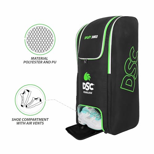 Image of DSC Spliit 3003 Cricket Duffle Kit Bag with Wheels - Large Capacity Sports Equipment Travel Bag for Players, Color - Black /Green