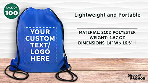 Discount Promos Custom Drawstring Backpacks Set Of 100, Personalized Bulk Pack - Water Resistant, Perfect For Gym, Camping, Beach, Outdoor Sports - Royal Blue #TOP3