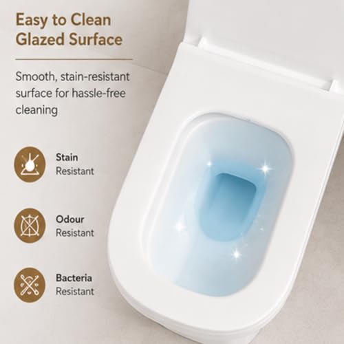 Image of KrissKross Premium Western Floor Mounted One Piece Commode Water Closet Ceramic Western Toilet /European Commode Square With Soft Close Seat Cover For Lavatory, Toilets (P-Trap Outlet Is From Wall)
