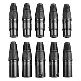 10pcs XLR für DMX 3 Pin Buchse Stecker für Mikrofon Kabel Snake Audio Kabel Steckverbinder Set mit Messingkontakten für Geräuschabschirmung und zuverlässige Verbindung (Schwarz)