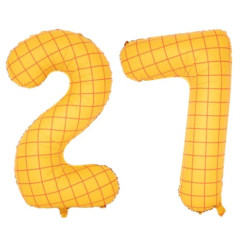 Image of 40 inch Large Number Balloon 27 Toy Inspired Story Yellow Birthday Balloon | Western Rodeo Party Supplies Boy Girl Story Anniversary Kids Birthday Party Cowboy Farm Themed Baby Welcome Decorations