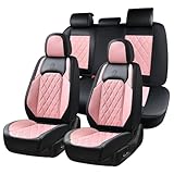 Coverado Leather Seat Covers, Car Seat Covers Full Set, Waterproof Faux Leather Pink & Black Seat Covers, Car Seat Protectors 5 Seats, Automotive Seat Covers Universal Fit for Most Cars SUV Trucks