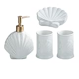 ✔ Hohe Qualität: Dieses Badezimmer-Zubehör-Set weiß – Kunstkeramik-Badzubehör-Set – komplettes Badezimmer-Set – weißes Badezimmer-Zubehör-Set – besteht aus starker Keramik und hat eine niedliche Muschel, Pentagramm-Form.