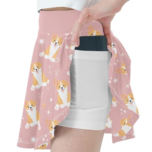Girls Skorts High Waist Athletic Skirts with Shorts Cute Corgi Stretchy Teens Performance Tennis2