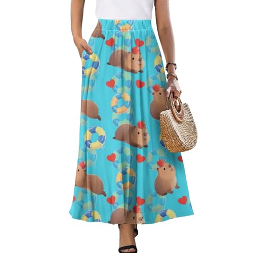 Women's Printed Long Skirts Elastic Waist A Line Maxi Skirt with Pockets Comfor Casual for Travel Vacation S-2XL2