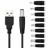 Jxiwfvl USB to DC 5V Power Cord, Black Universal DC 5.5x2.1mm Charging Cable with 9 Interchangeable Connectors Adapter for Massage Wand, Router, LED Light, Mini Fan, Speaker More 5v Devices