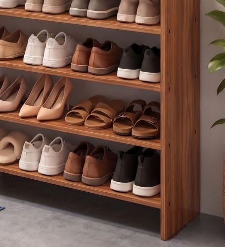 Image of Spyder Craft Engineering Wood Open Shelf Shoe Organizer Shoe Cabinet for Home, Shoe Rack with Multiple Shelves, Space Saving Shoe Rack for Entryway, Living Room & Bedroom, Noce Lyon, DIY Assembly