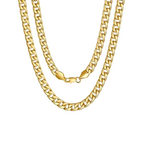 U7 Cuban Link Chain for Men Women Stainless Steel Curb Necklace, 7/9/12/15 MM Chunky Chain Silver/Gold/Black Mens Hip Hop Jewelry 18''-30'' 18 Inch e.