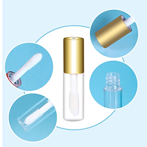 Mydio 50 Pack 1.2Ml Clear Mini Lip Gloss Tube Empty Lip Balm Containers With Gold Lid For Lipstick (Gold) #TOP1