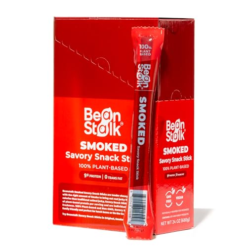 Bean Stalk Savory Snack Sticks Smoked Flavor| Plant Based Meatless Vegan Jerky Snacks | High-Protein 9g each | Non-GMO | Vegetarian | Perfect On-the-Go Snack | 24 pack