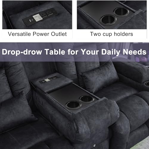 Image of URRED Loveseat Recliner Sofa with Massage and Heat, Power Reclining Loveseat Sofa RV Couch with Console, Home Theater Seating with LED Lights, Bluetooth Speakers, USB, Outlets, Velvet, Dark Grey