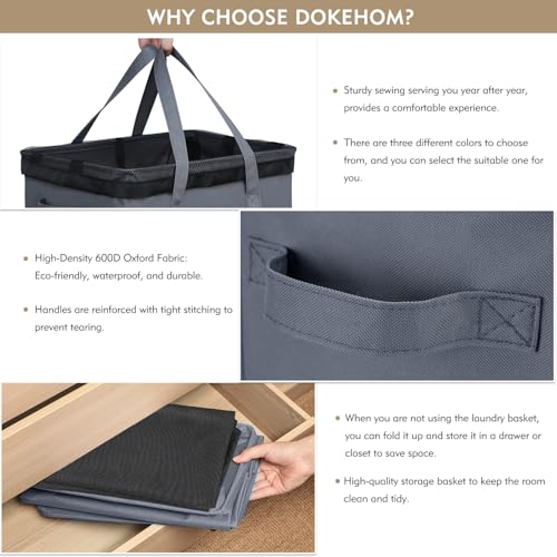DOKEHOM 90L X-Large Laundry Basket with Removable Wash Bag on Wheels, Collapsible Rolling Laundry Hamper, Foldable Clothes Organizer, Folding Washing Bin (Grey) by DOKEHOM - Image 4