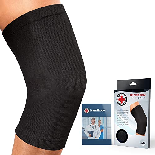 Von Ärzten Entworfen Knie Bandage / Kniestütze, Kniebandagen für Linderung bei Arthritis, Sehnenentzündung, Verletzung, Kniebandage Männer / Damen [Einzelstück, Schwarz, 2XL] Cover
