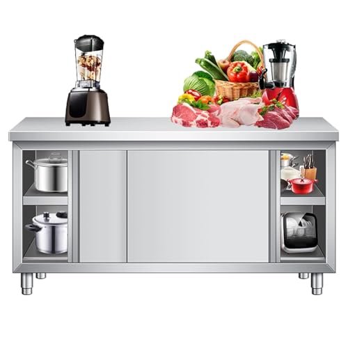 Banco de trabajo multifuncional de acero inoxidable, armario de almacenamiento grande para el hogar y la cocina comercial, mesa de preparación de metal independiente con patas ajustables (80 x 40 x 80