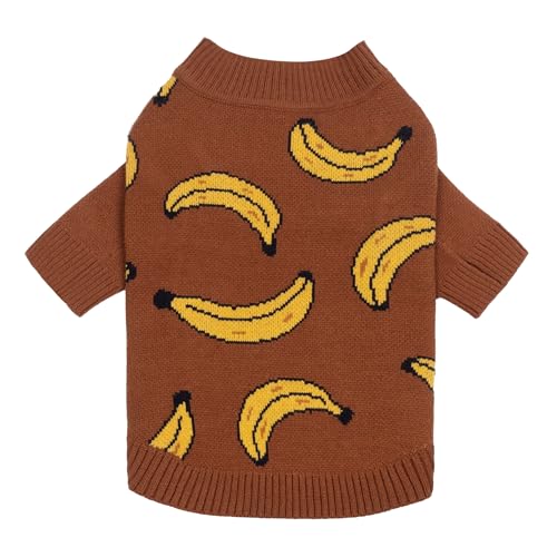 Image of Fitwarm Banana Dog Sweater, Thermal Dog Winter Clothes for Small Dogs Boy Girl, Pet Outfit, Brown, Yellow, Medium