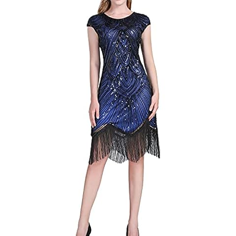 Whitewed Sequin 1920s Great Gatsby Art Deco Dresses Vintage Clothes Costumes Blue/Black Cover