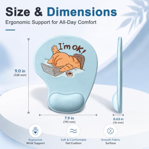 Image of ZORBES Ergonomic Mouse Pad Wrist Support Funny Cat Gel Cushion | rgonomic Mouse Pad with Gel Wrist Rest, Cute Funny Cat Pattern for Office Home