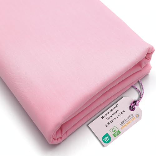 Stoff Virginia Tex, Meterware, Baumwollstoff 100%, große Breite 240 cm, Baumwollstoff 100% Oeko -Tex Standard 100 Unifarben zum Nähen (Rosa, 200 cm x 240 cm)